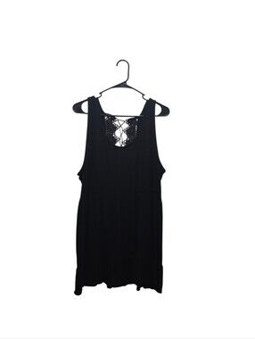 Torrid Black Super Soft Lace Up Back Swing Babydoll Tank Top Tunic Whimsigoth